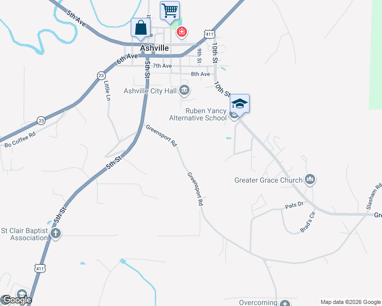 map of restaurants, bars, coffee shops, grocery stores, and more near 249 Greensport Road in Ashville