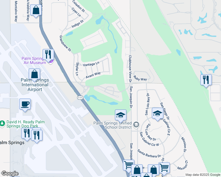 map of restaurants, bars, coffee shops, grocery stores, and more near 4502 Alcala Way in Palm Springs