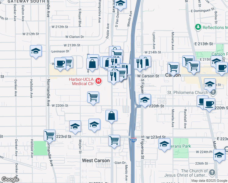 map of restaurants, bars, coffee shops, grocery stores, and more near 21858 Vermont Avenue in Torrance