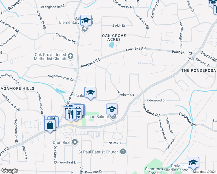 map of restaurants, bars, coffee shops, grocery stores, and more near 1639 Stonecliff Drive in Decatur