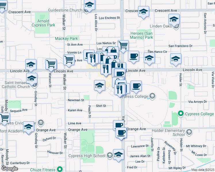 map of restaurants, bars, coffee shops, grocery stores, and more near 5923 Lakeshore Drive in Cypress