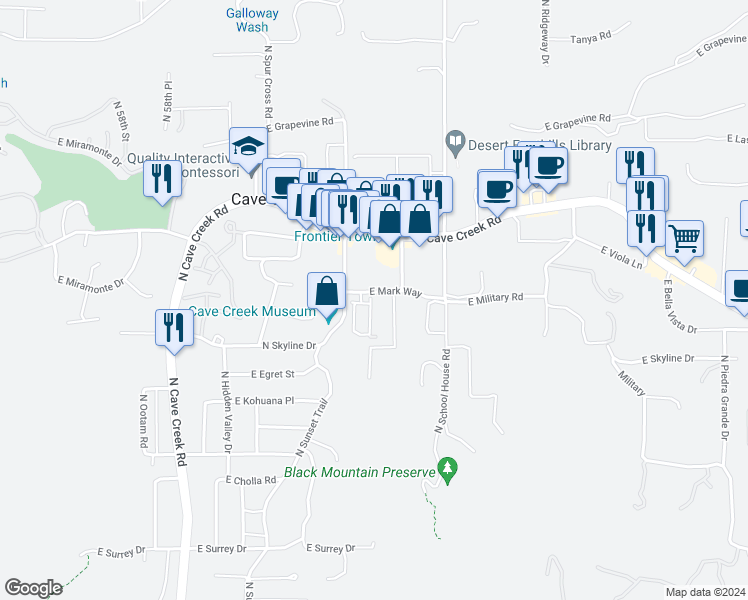 map of restaurants, bars, coffee shops, grocery stores, and more near in Cave Creek