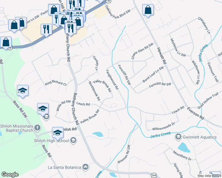map of restaurants, bars, coffee shops, grocery stores, and more near 3958 Valley Brook Road in Snellville