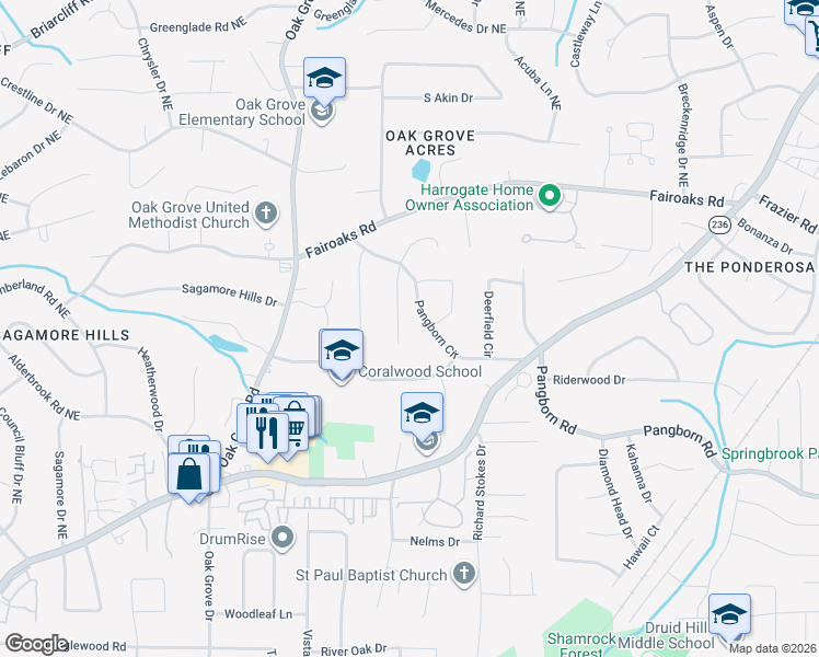map of restaurants, bars, coffee shops, grocery stores, and more near 1639 Stonecliff Drive in Decatur