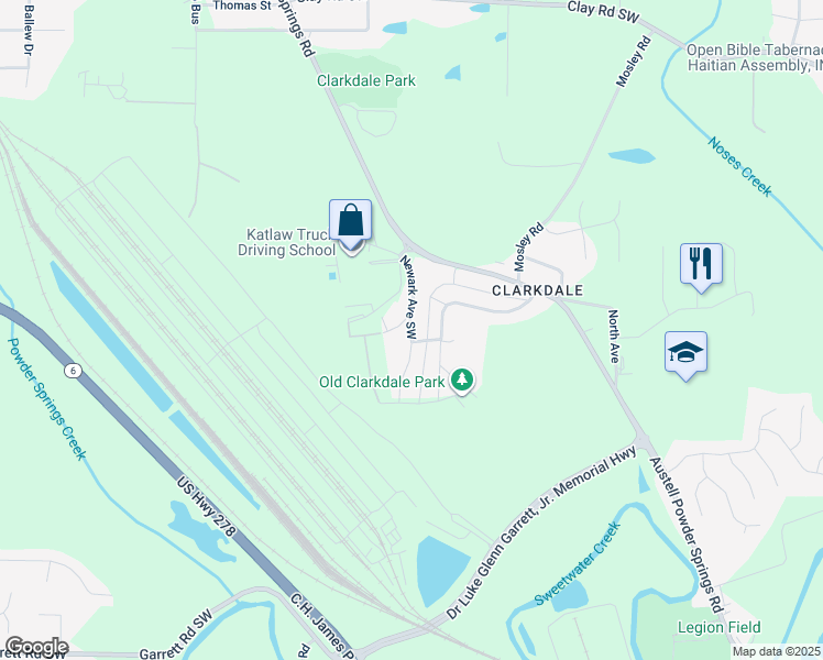 map of restaurants, bars, coffee shops, grocery stores, and more near 3386 Bloomfield Avenue Southwest in Clarkdale