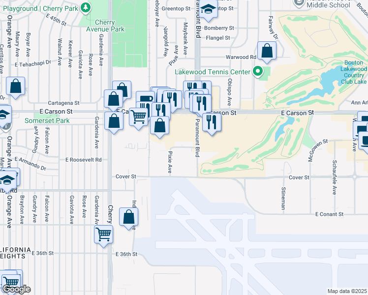 map of restaurants, bars, coffee shops, grocery stores, and more near 2598 East Kessler Road in Lakewood