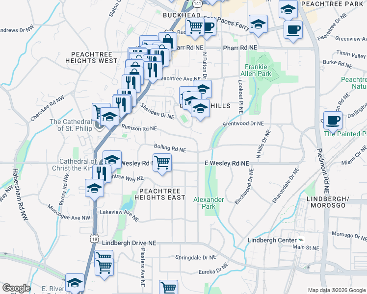 map of restaurants, bars, coffee shops, grocery stores, and more near 230 Bolling Road Northeast in Atlanta