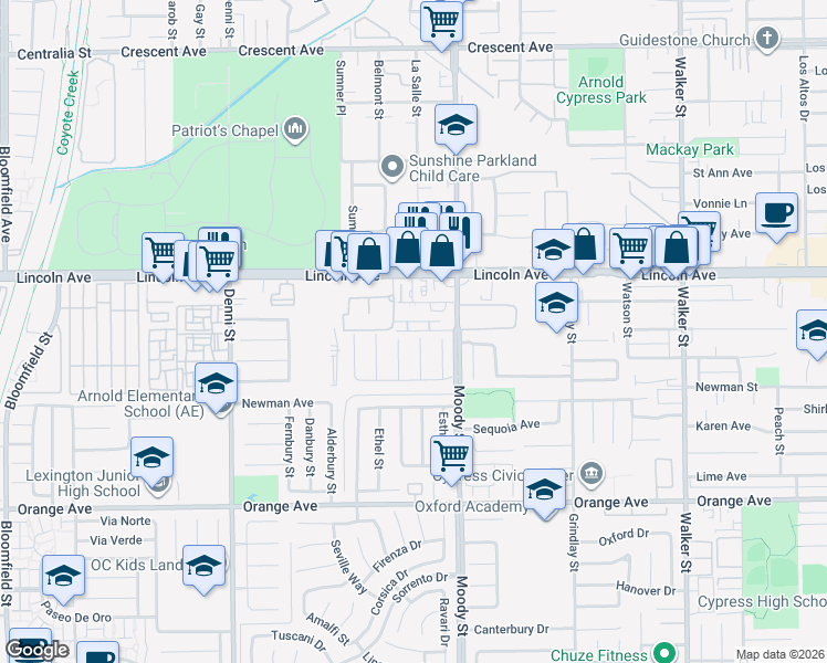 map of restaurants, bars, coffee shops, grocery stores, and more near 4873 Camp Street in Cypress