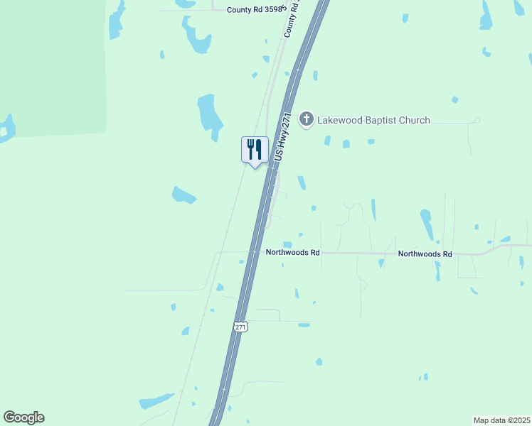 map of restaurants, bars, coffee shops, grocery stores, and more near U.S. 271 in Powderly