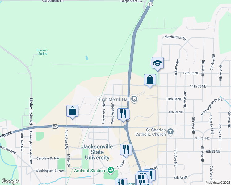 map of restaurants, bars, coffee shops, grocery stores, and more near 203 Reynolds Street Northwest in Jacksonville