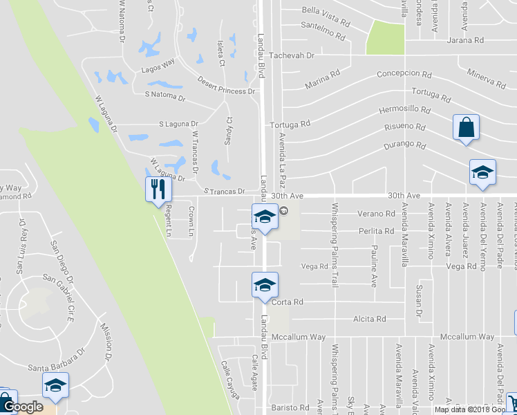 map of restaurants, bars, coffee shops, grocery stores, and more near 30060 Travis Avenue in Cathedral City