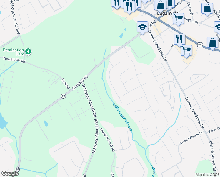 map of restaurants, bars, coffee shops, grocery stores, and more near 177 Holly Court in Loganville