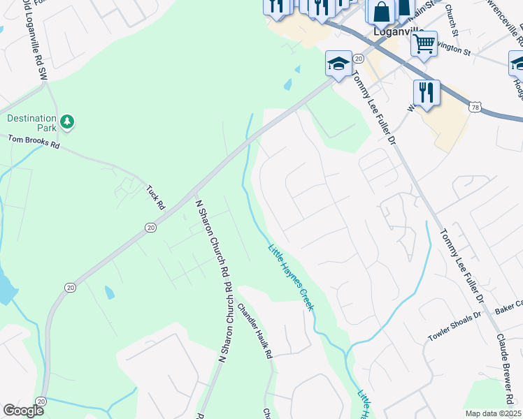 map of restaurants, bars, coffee shops, grocery stores, and more near 177 Holly Court in Loganville