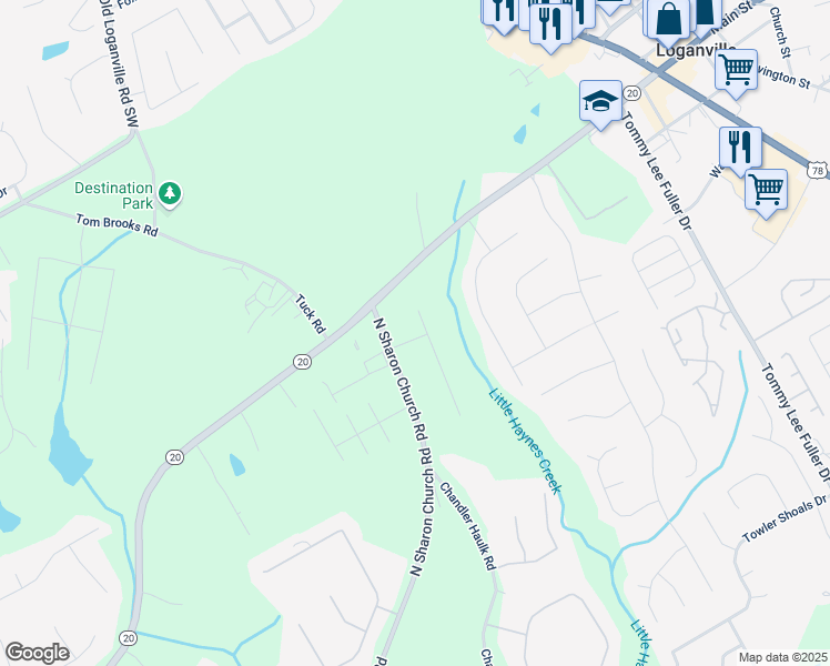 map of restaurants, bars, coffee shops, grocery stores, and more near in Loganville