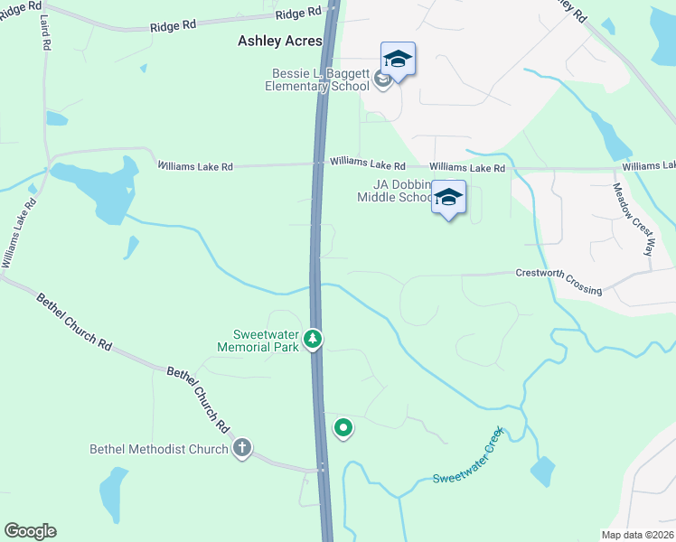 map of restaurants, bars, coffee shops, grocery stores, and more near 174 Crestover Lane in Powder Springs