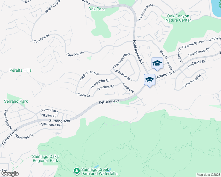 map of restaurants, bars, coffee shops, grocery stores, and more near 8163 East Loftwood Lane in Orange