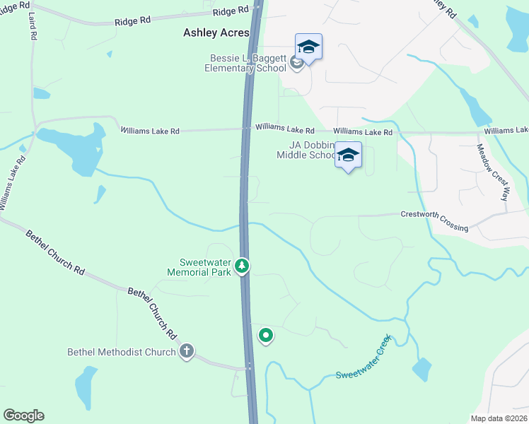 map of restaurants, bars, coffee shops, grocery stores, and more near 174 Crestover Lane in Powder Springs