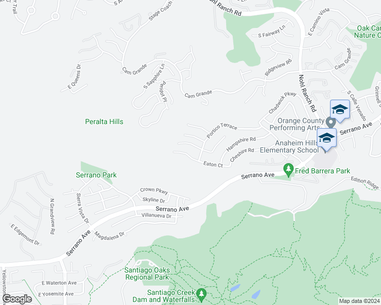 map of restaurants, bars, coffee shops, grocery stores, and more near 2437 Eaton Court in Orange