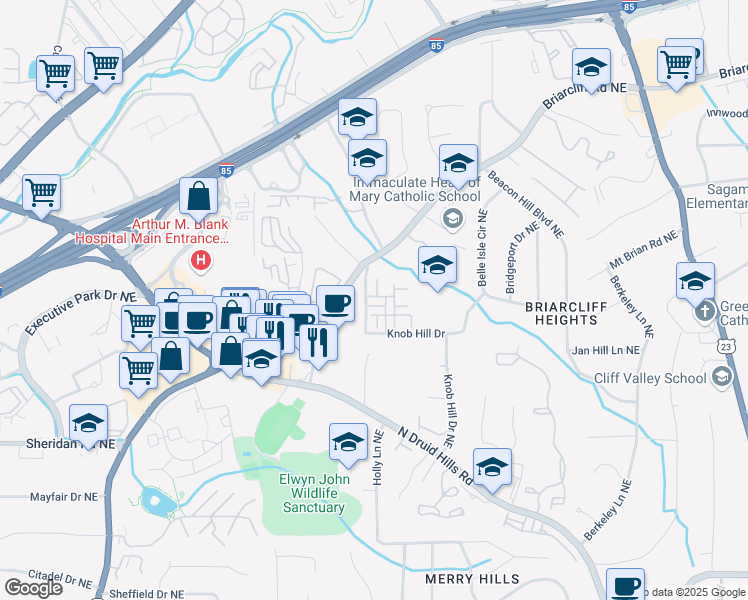 map of restaurants, bars, coffee shops, grocery stores, and more near 2655 Avon Cove Northeast in Atlanta