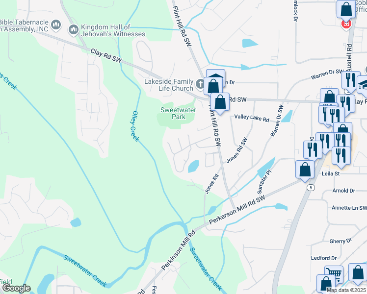 map of restaurants, bars, coffee shops, grocery stores, and more near 2540 Park Avenue in Austell
