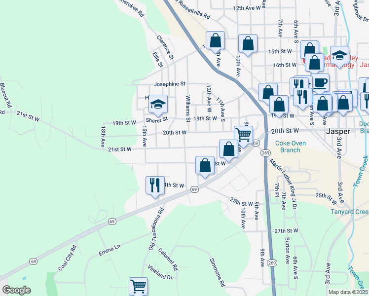 map of restaurants, bars, coffee shops, grocery stores, and more near 2100 13th Avenue West in Jasper