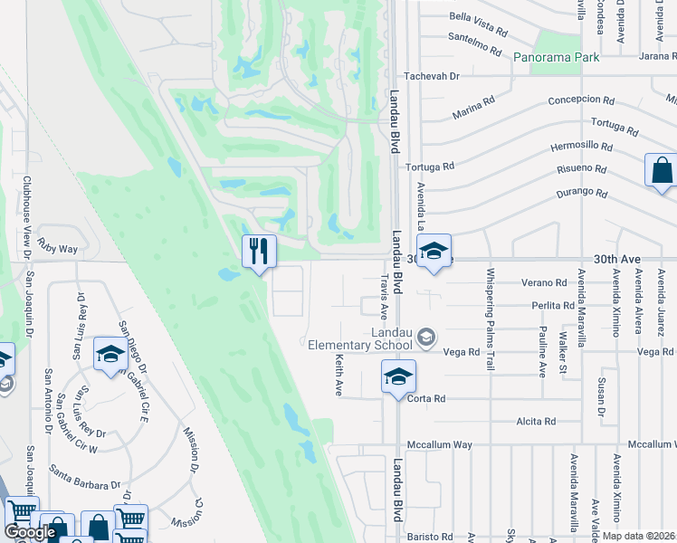 map of restaurants, bars, coffee shops, grocery stores, and more near 30059 Amy Circle in Cathedral City