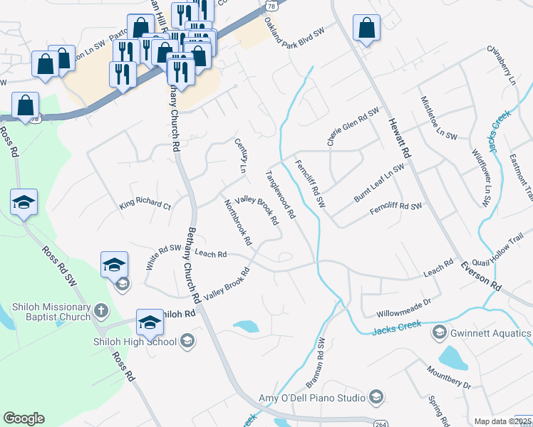 map of restaurants, bars, coffee shops, grocery stores, and more near 2470 Northbrook Road in Snellville