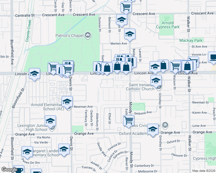 map of restaurants, bars, coffee shops, grocery stores, and more near 9145 Gregory Street in Cypress
