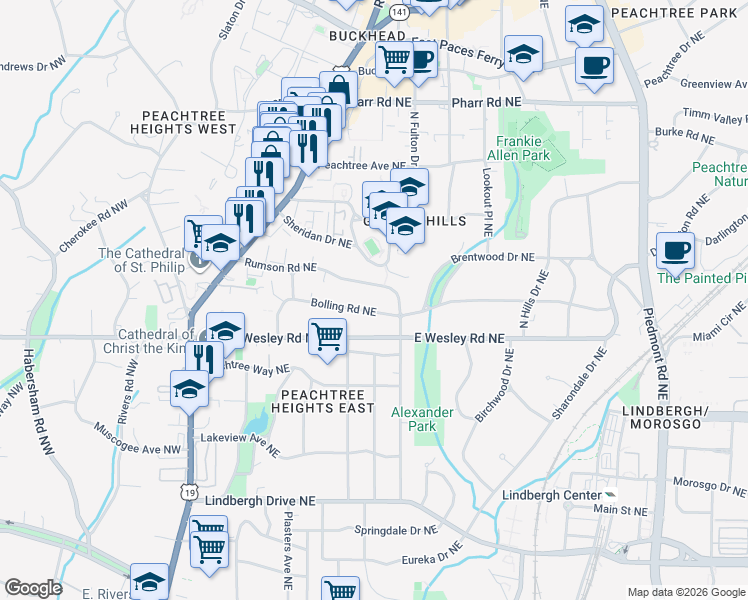 map of restaurants, bars, coffee shops, grocery stores, and more near 230 Bolling Road Northeast in Atlanta