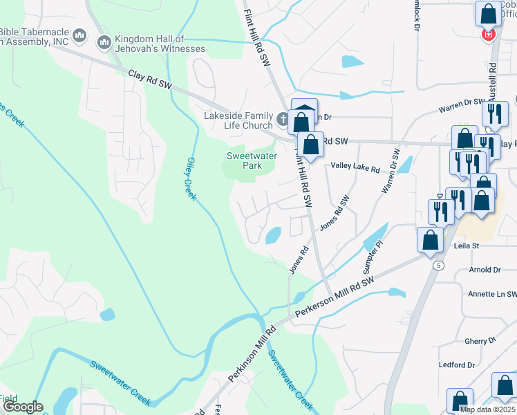 map of restaurants, bars, coffee shops, grocery stores, and more near 2540 Park Avenue in Austell