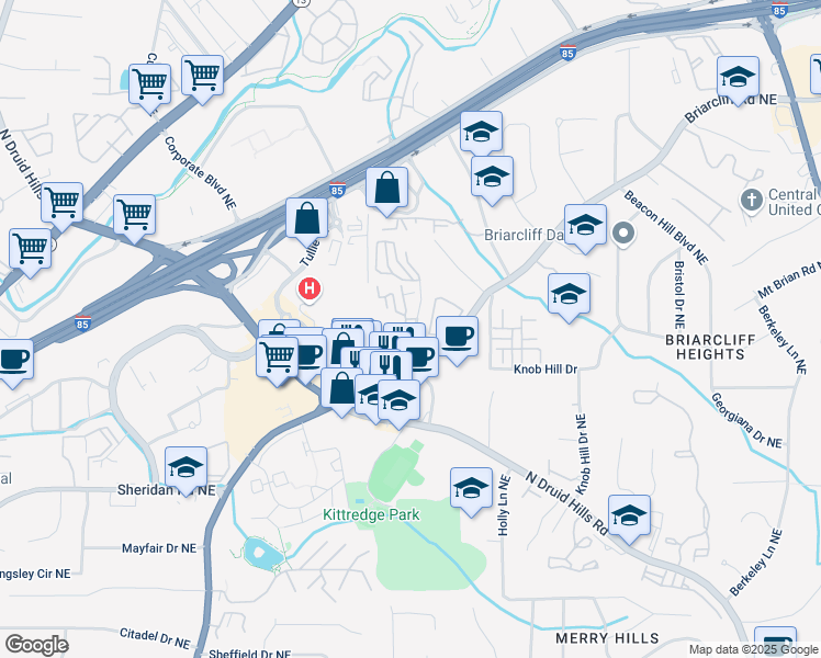 map of restaurants, bars, coffee shops, grocery stores, and more near 1622 Executive Park Lane Northeast in Atlanta