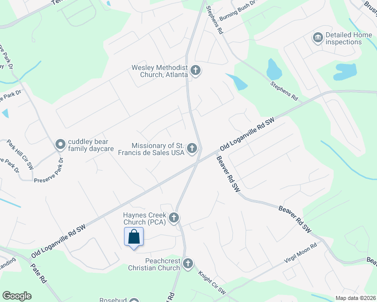 map of restaurants, bars, coffee shops, grocery stores, and more near 3887 Rosebud Road in Loganville