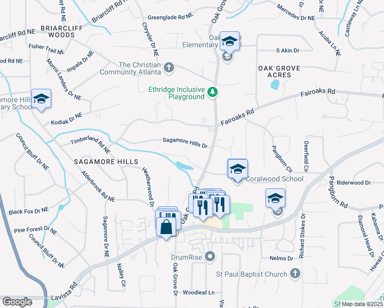 map of restaurants, bars, coffee shops, grocery stores, and more near 2376 Massey Lane in Decatur