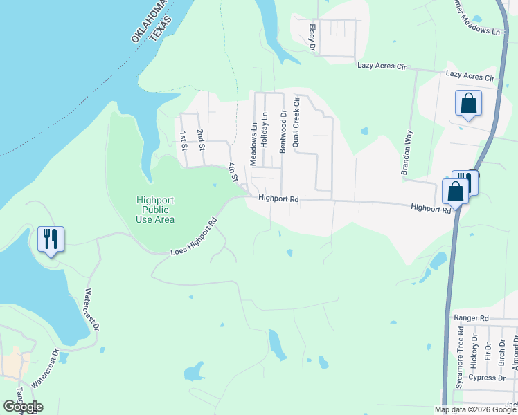 map of restaurants, bars, coffee shops, grocery stores, and more near 808 Highport Road in Pottsboro