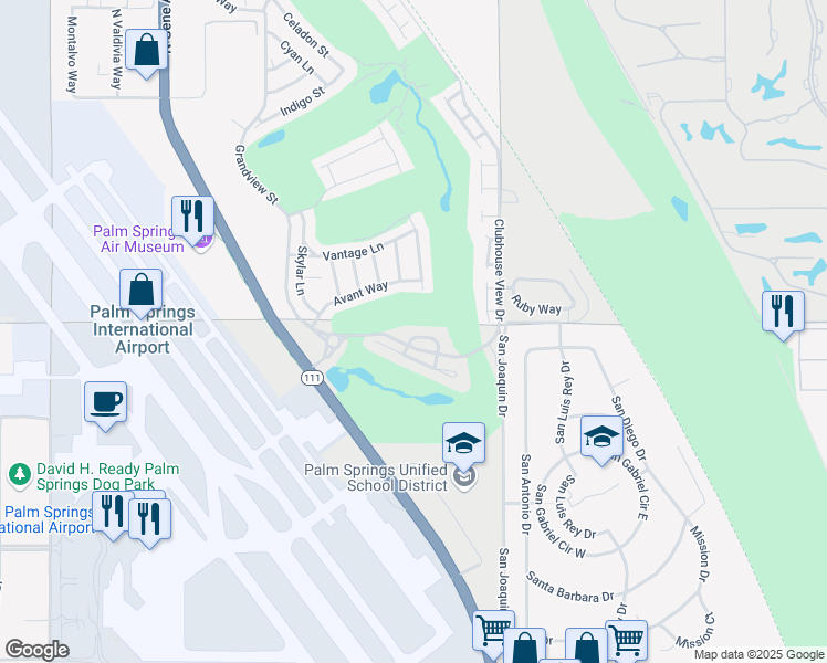map of restaurants, bars, coffee shops, grocery stores, and more near 4487 Alcala Way in Palm Springs