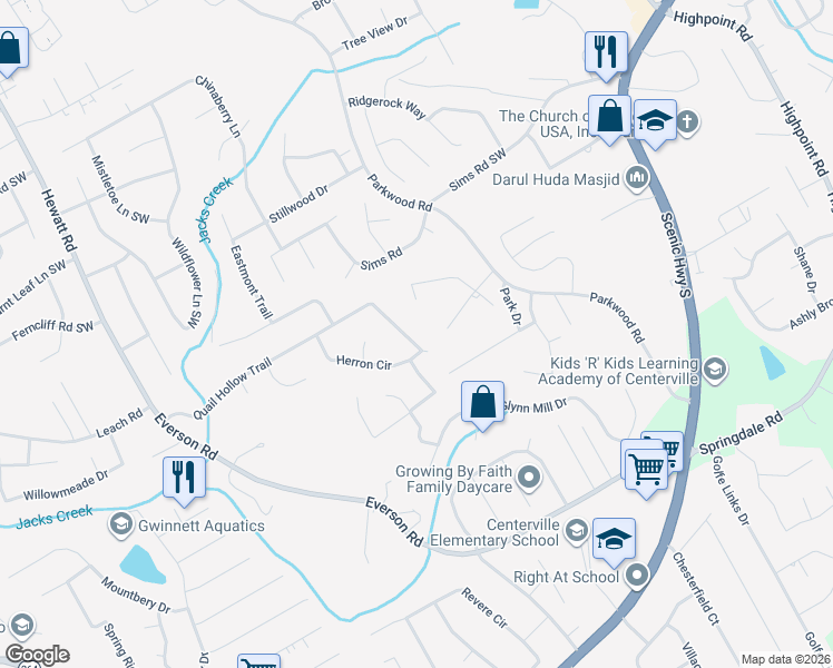 map of restaurants, bars, coffee shops, grocery stores, and more near 3381 Quail Hollow Trail in Snellville