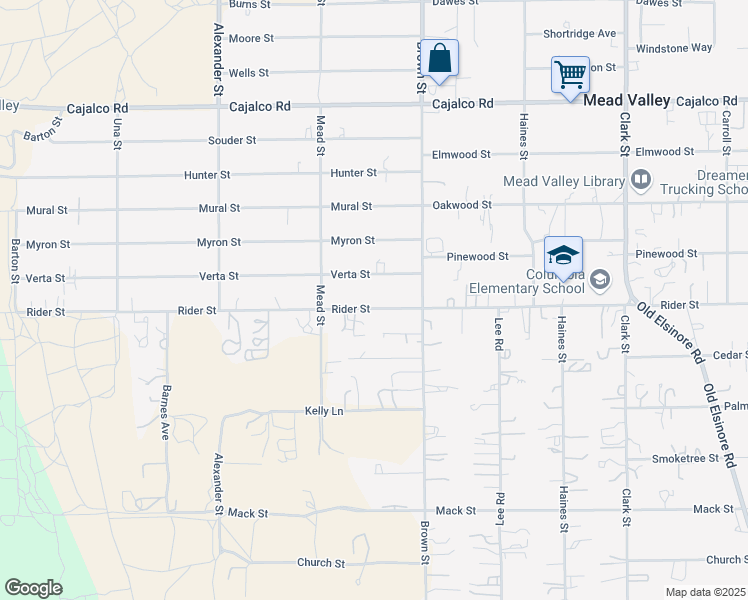 map of restaurants, bars, coffee shops, grocery stores, and more near 20878 Rider Street in Perris