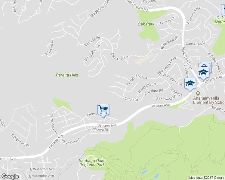 map of restaurants, bars, coffee shops, grocery stores, and more near 2463 Eaton Court in Orange