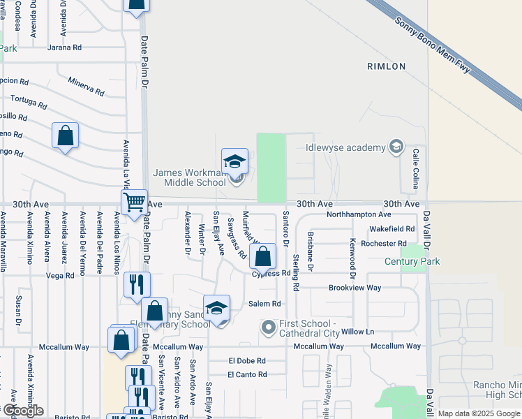 map of restaurants, bars, coffee shops, grocery stores, and more near 69444 Saint Andrews Road in Cathedral City