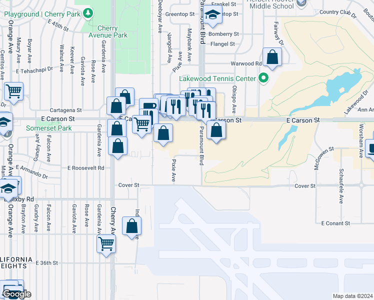 map of restaurants, bars, coffee shops, grocery stores, and more near 2598-2698 East Kessler Road in Lakewood