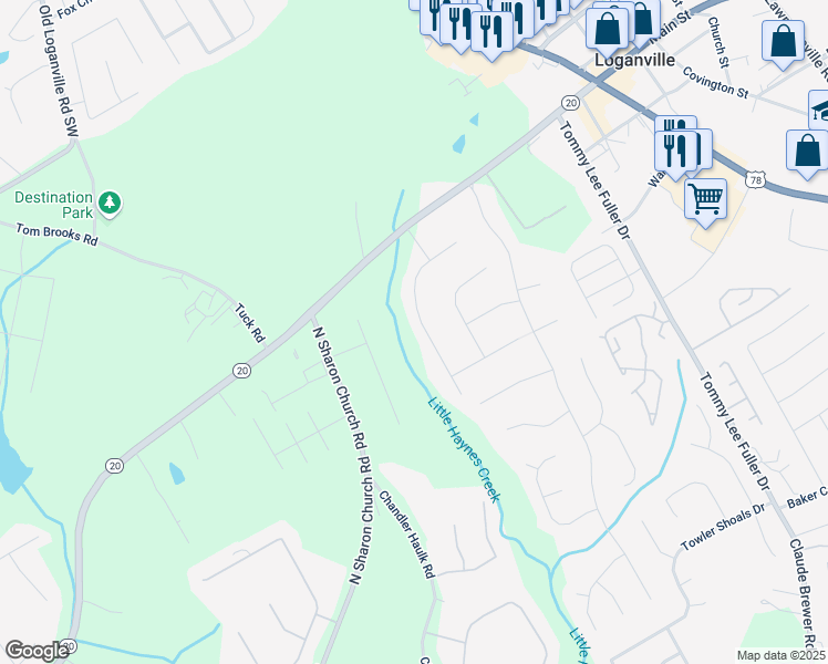 map of restaurants, bars, coffee shops, grocery stores, and more near 165 Holly Court in Loganville