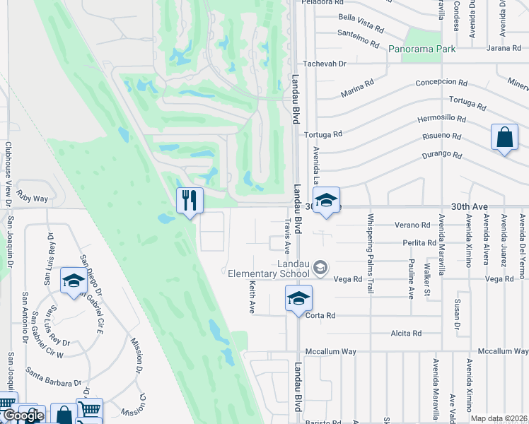 map of restaurants, bars, coffee shops, grocery stores, and more near 30120 Amy Circle in Cathedral City