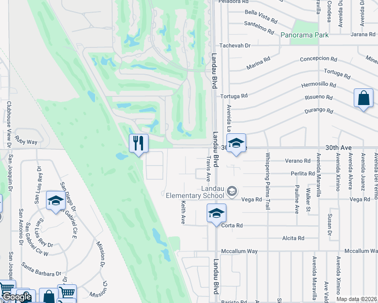 map of restaurants, bars, coffee shops, grocery stores, and more near 30120 Amy Circle in Cathedral City