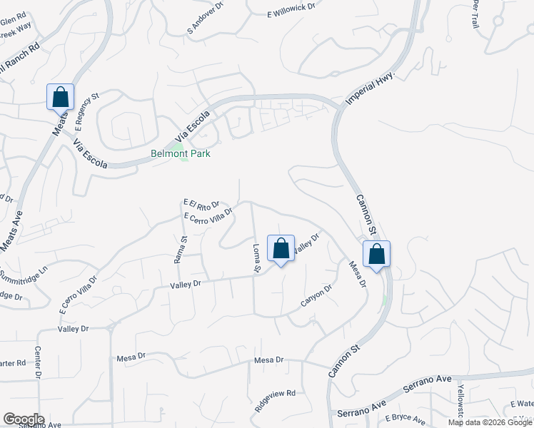 map of restaurants, bars, coffee shops, grocery stores, and more near 19060 East Cerro Villa Drive in Villa Park