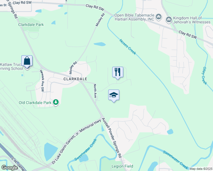 map of restaurants, bars, coffee shops, grocery stores, and more near 5073 Hyacinth Lane in Austell