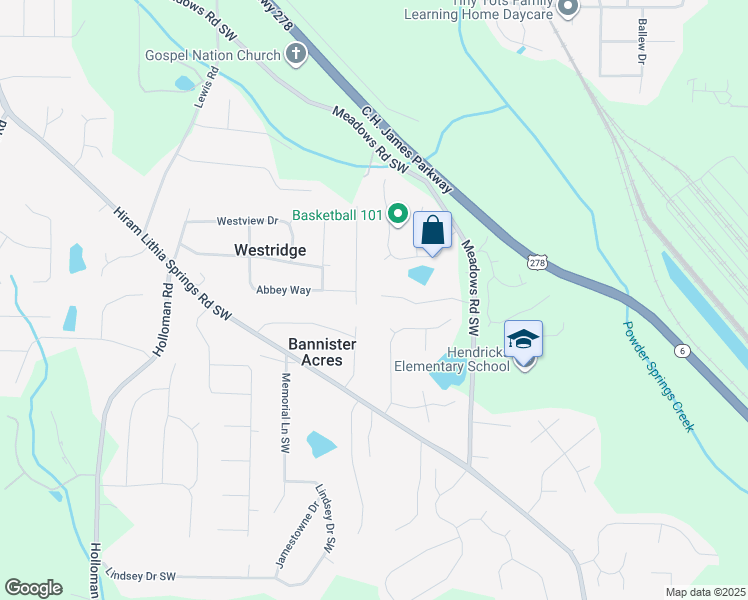 map of restaurants, bars, coffee shops, grocery stores, and more near 5057 Alder Lane in Powder Springs