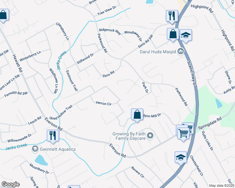 map of restaurants, bars, coffee shops, grocery stores, and more near 3391 Quail Hollow Trail in Snellville