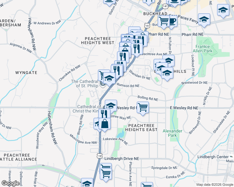 map of restaurants, bars, coffee shops, grocery stores, and more near 2809 Georgia 9 in Atlanta