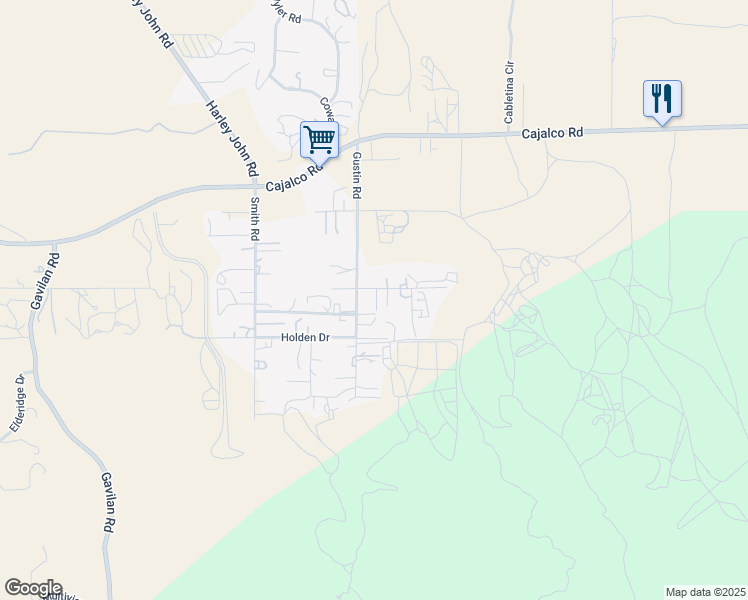 map of restaurants, bars, coffee shops, grocery stores, and more near 19810 Gustin Lane in Perris