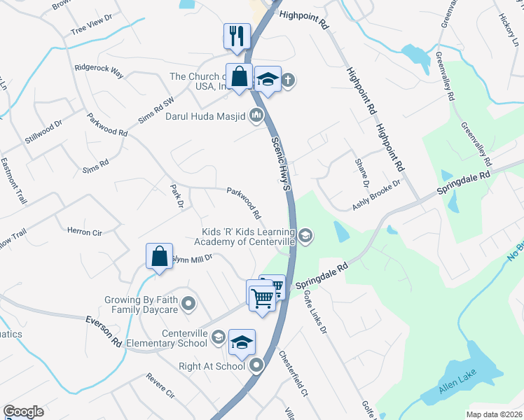map of restaurants, bars, coffee shops, grocery stores, and more near 2890 Parkwood Road in Snellville